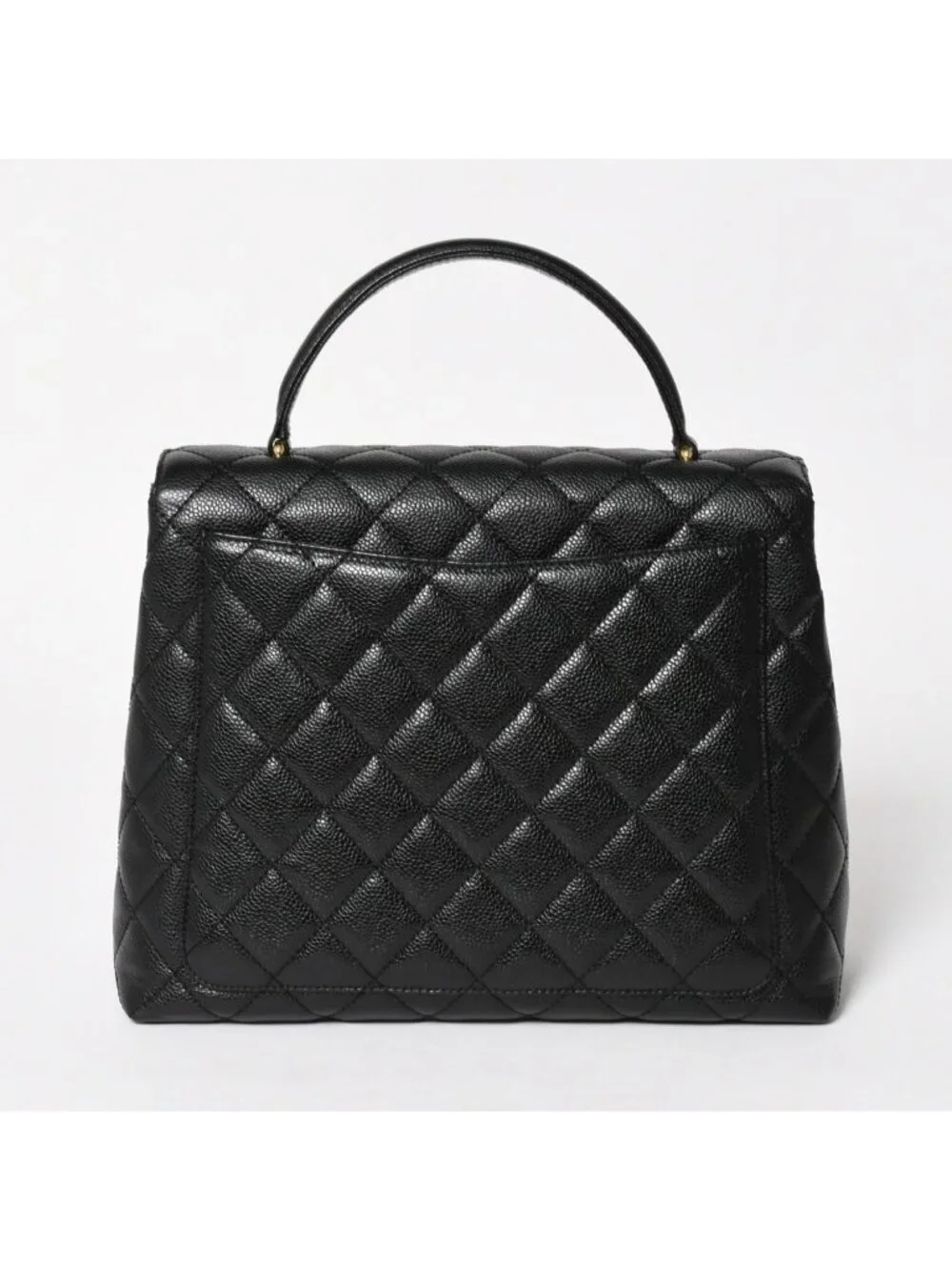 Chanel Quilted CC Logo CC Handbag Top Handle Turnlock Caviar Leather Black Gold